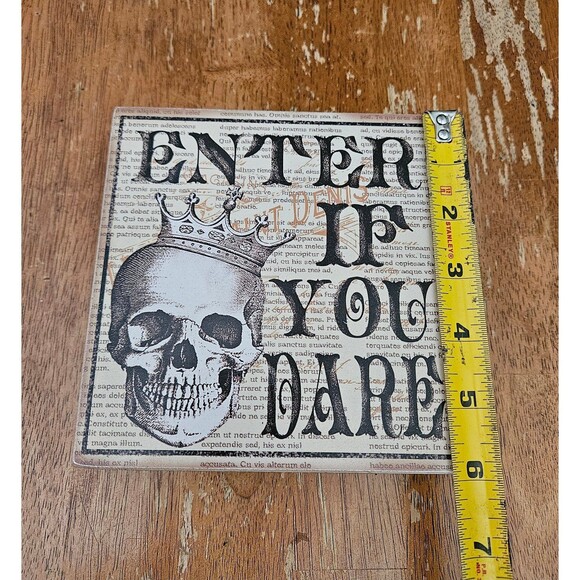 Halloween Wooden Sign Decor New Enter If You Dare Skull Creepy Skeleton - Picture 3 of 7